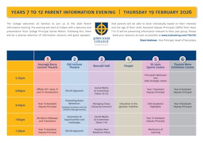 Year 7 to Year 12 Parent Information Evening